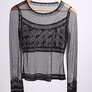 Vintage beaded sheet mesh top.